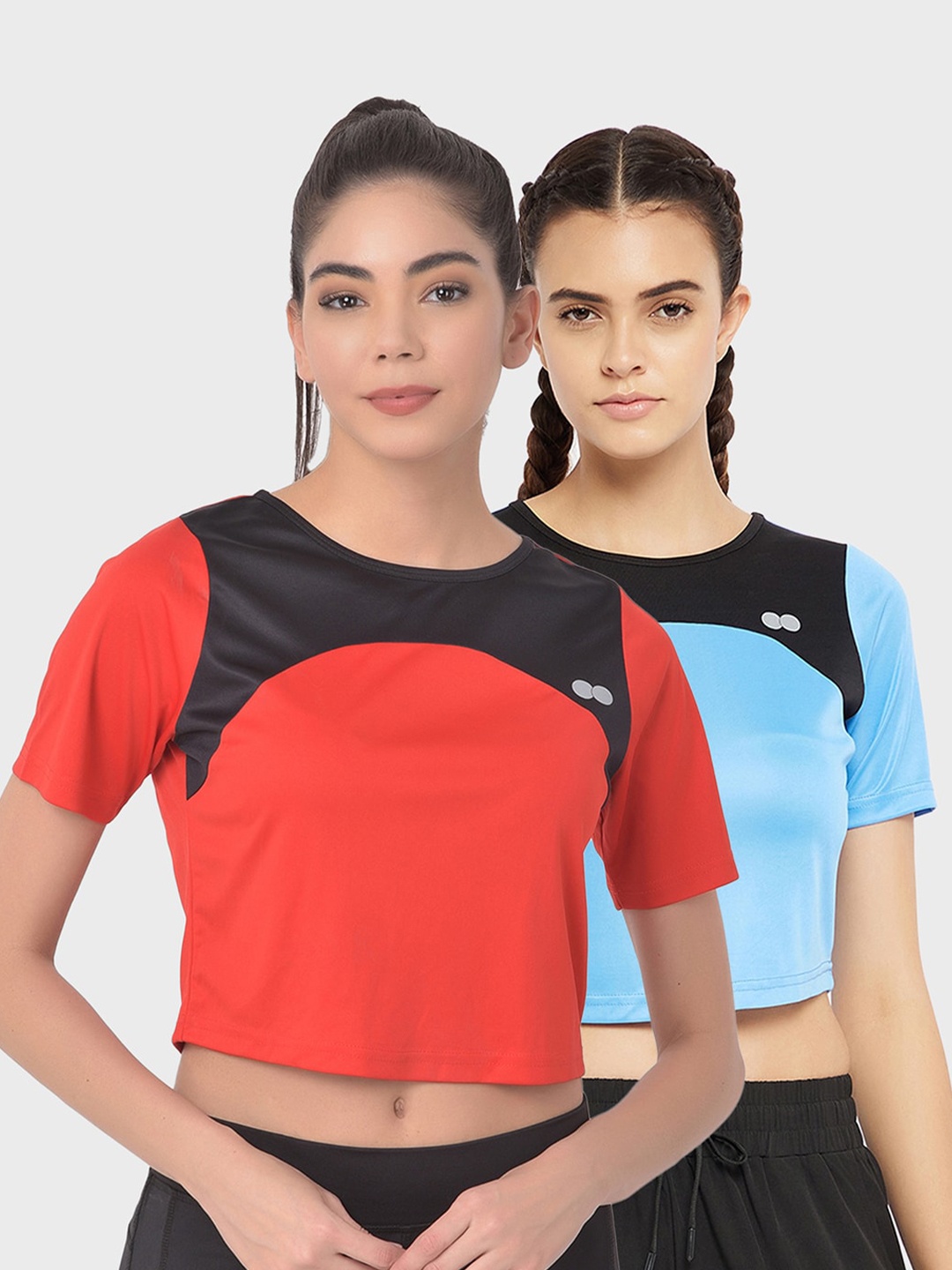 

Clovia Women Multicoloured 2 Applique Slim Fit Training or Gym T-shirt, Multi
