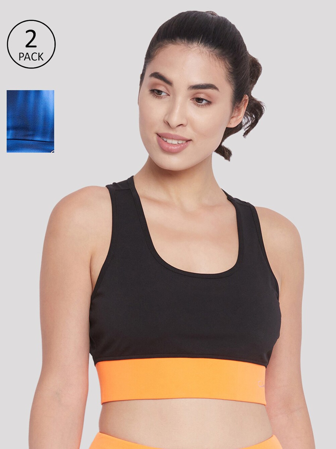 

Clovia Blue & Black Pack of 2 Lightly Padded Racerback Sports Bra