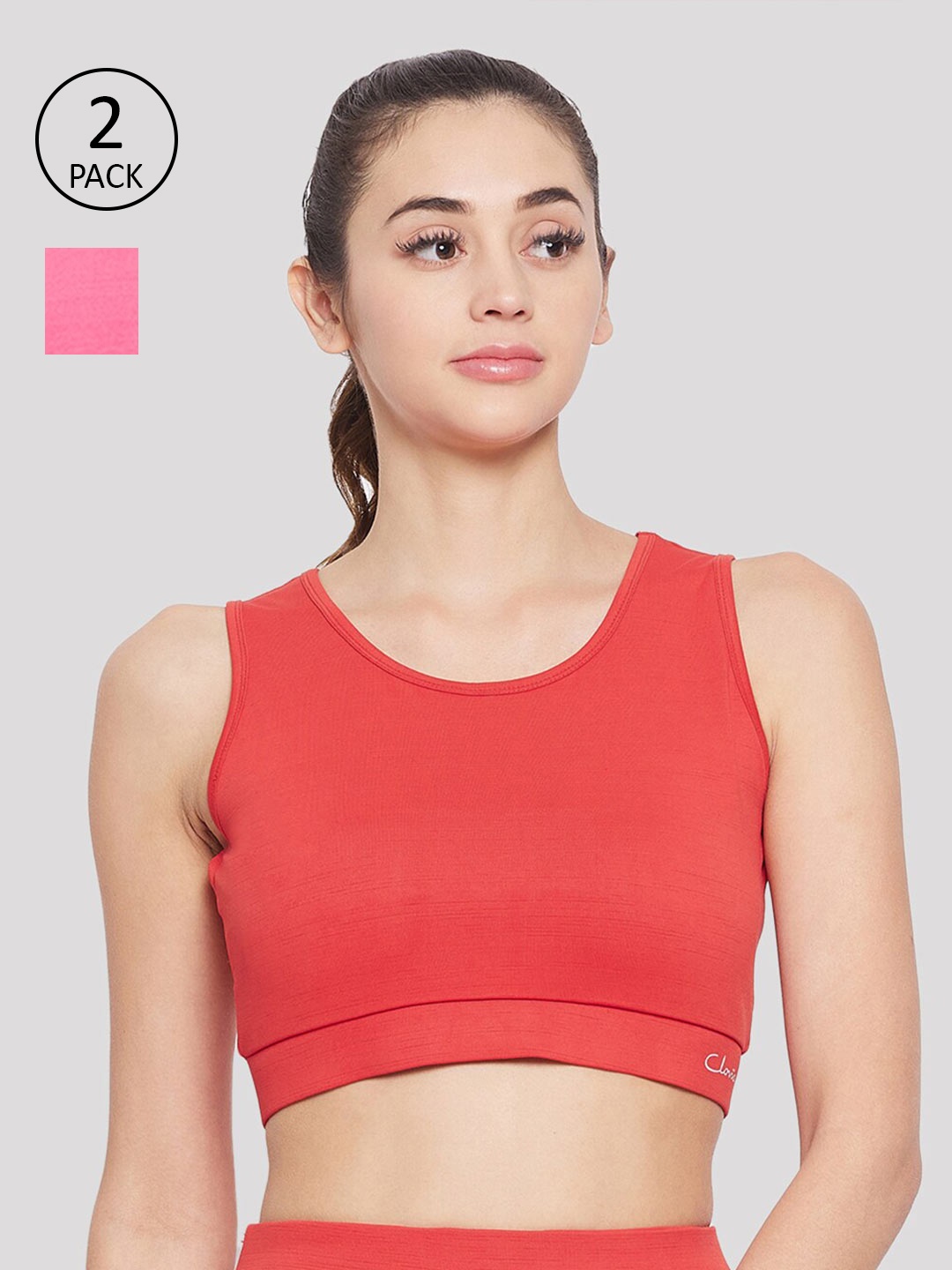

Clovia Pink & Orange Pack of 2 Lightly Padded Sports Bra