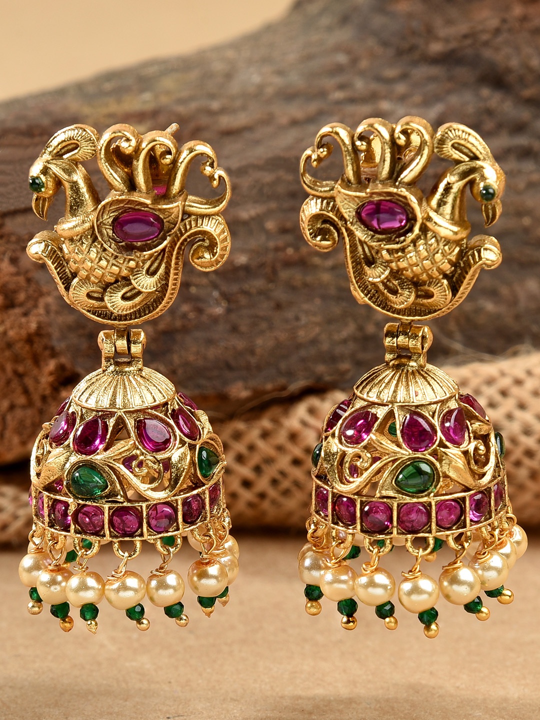 

Fida Gold-Toned Peacock Shaped Jhumkas Earrings