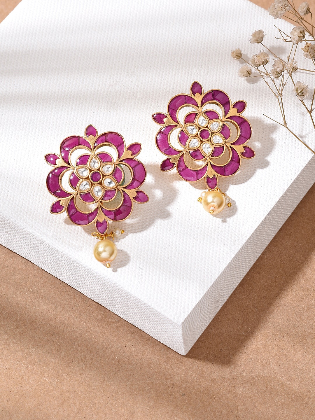 

Fida Pink Meenakari Floral Studs