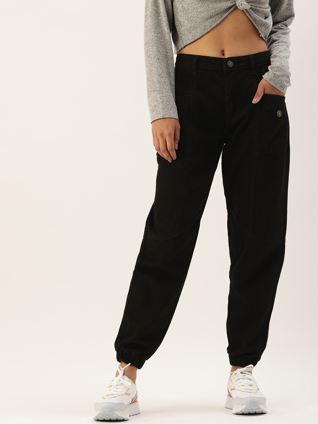 

FOREVER 21 Women Black High-Rise Joggers