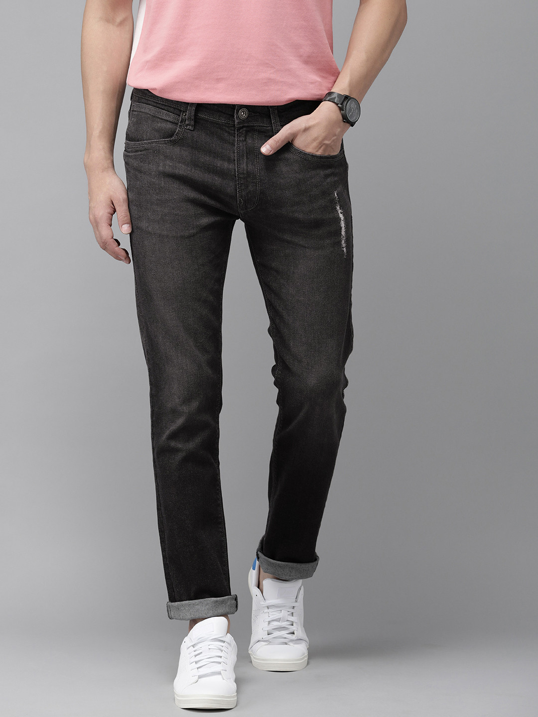 

BEAT LONDON by PEPE JEANS Men Grey Vapour Slim Fit Mildly Distressed Light Fade Stretchable Jeans