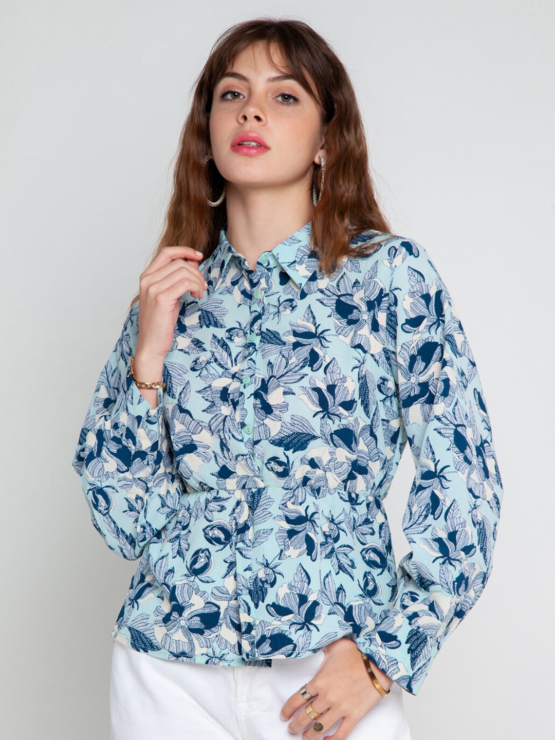 

Zink London Women Blue Floral Printed Casual Shirt