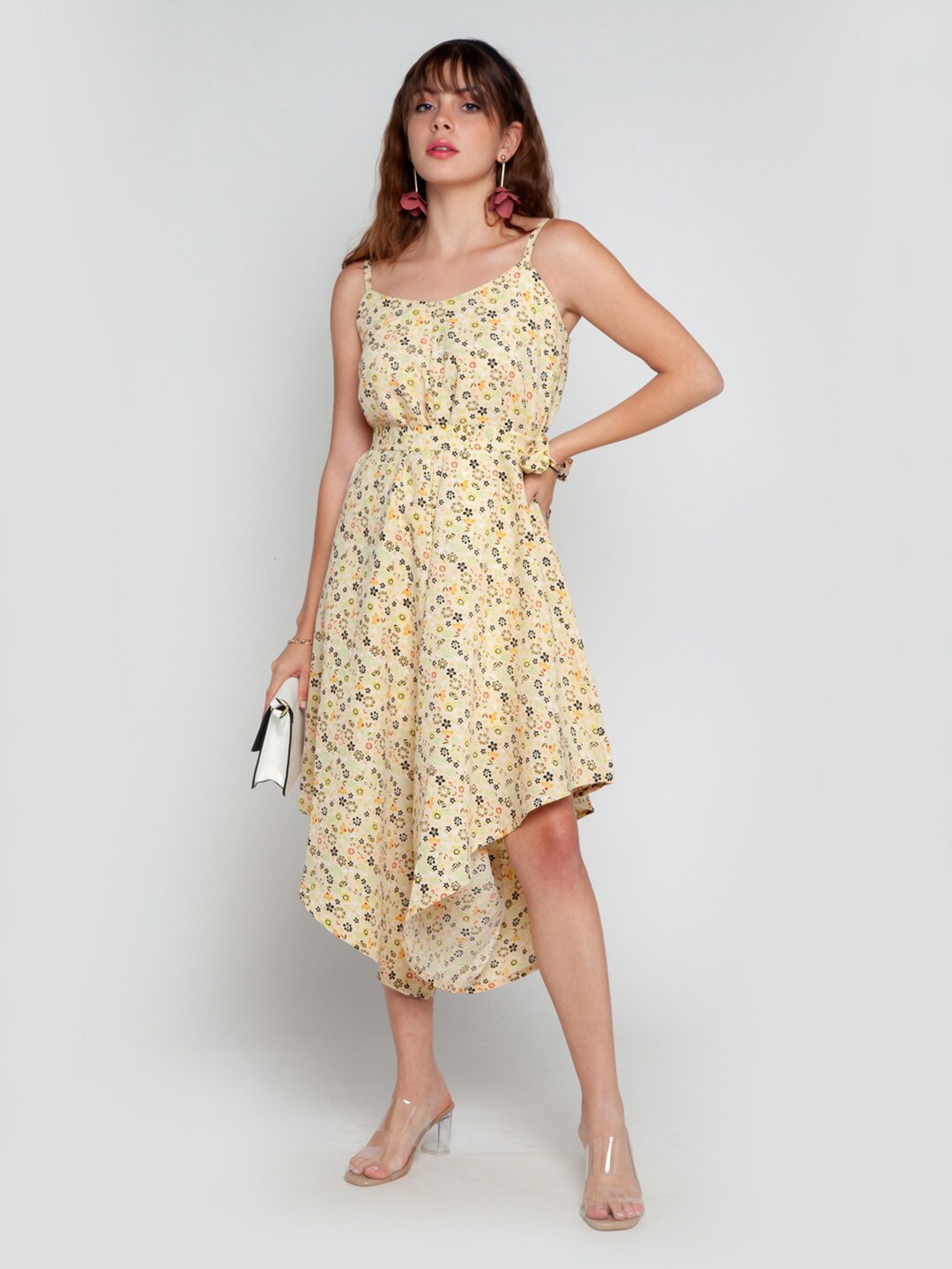 

Zink London Cream-Coloured & Black Strappy Printed Basic Jumpsuit