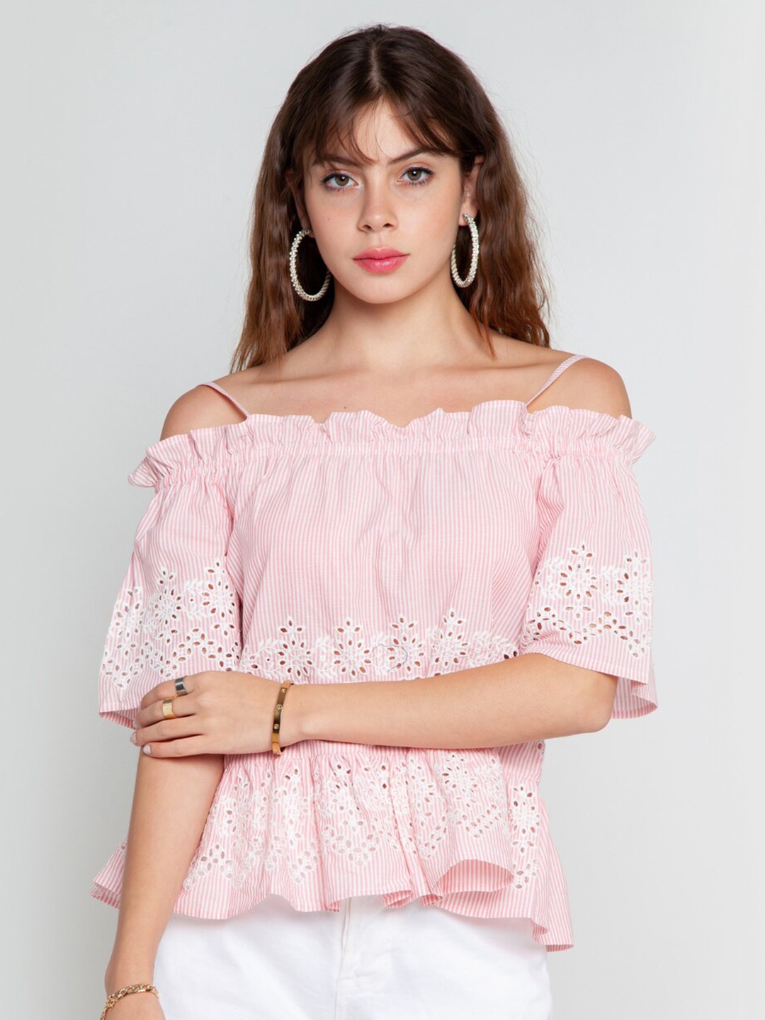 

Zink London Pink Off-Shoulder Bardot Top