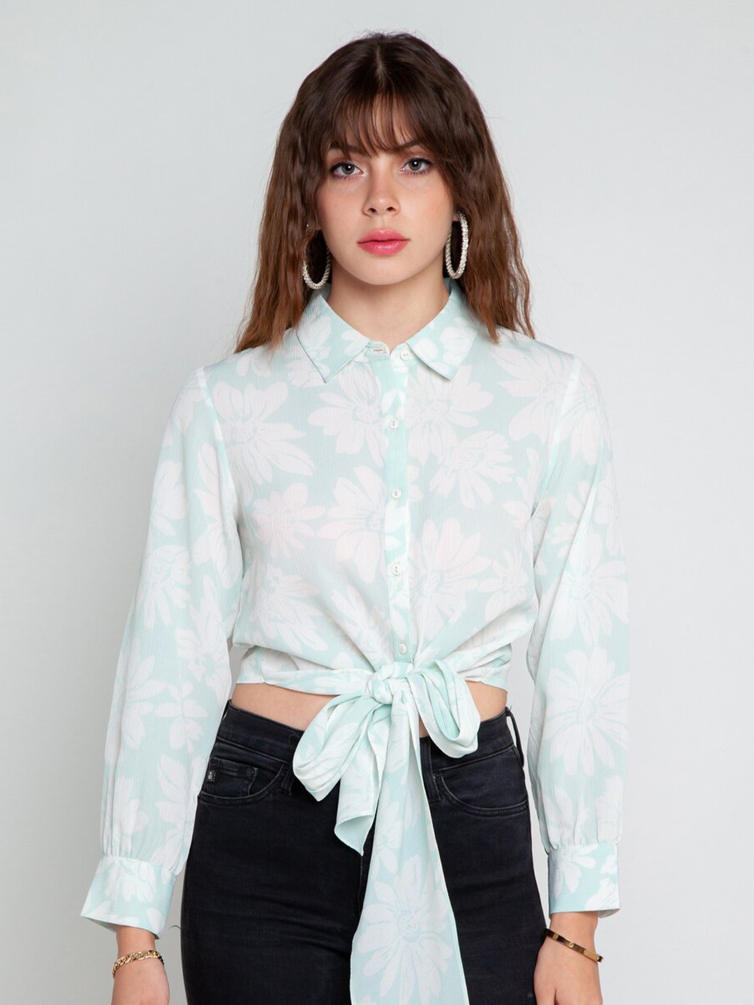 

Zink London Blue Print Shirt Style Top
