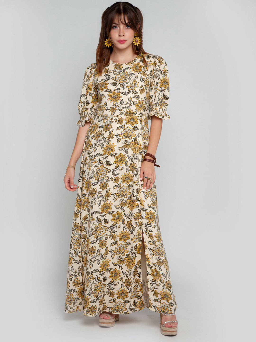 

Zink London Cream-Coloured Floral Maxi Dress