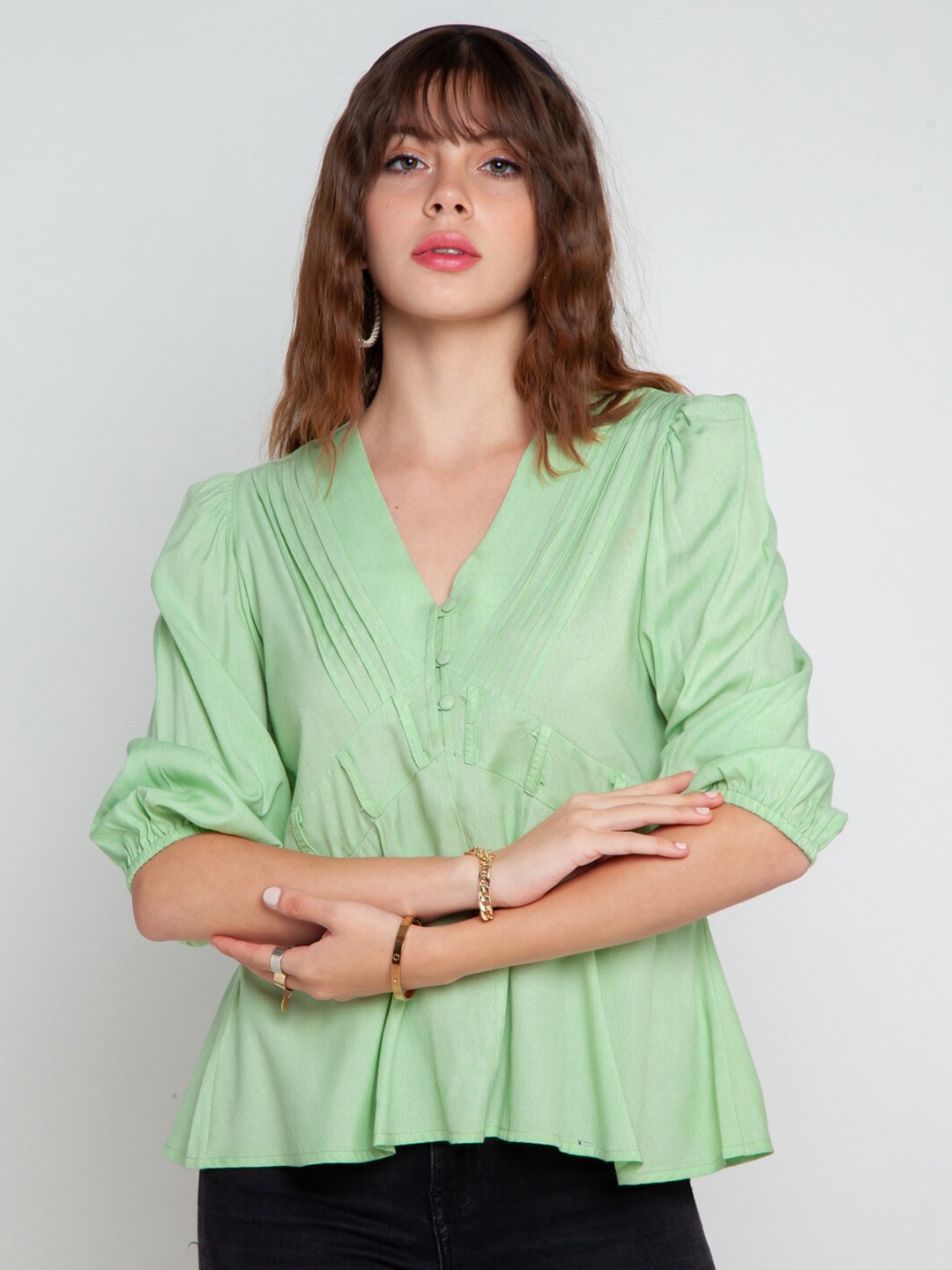 

Zink London Green Blouson Top