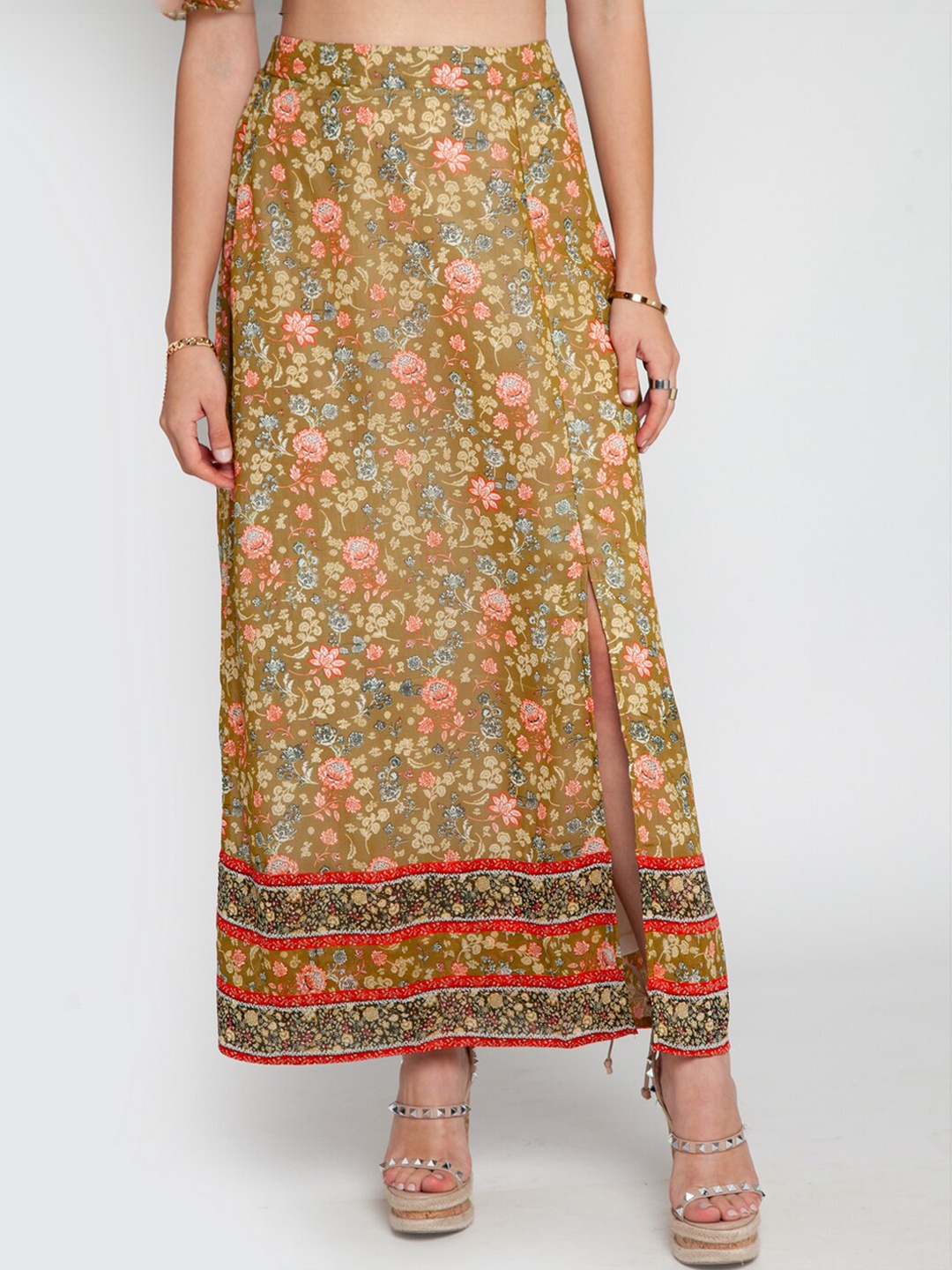 

Zink London Women Green Floral Printed A-Line Skirts