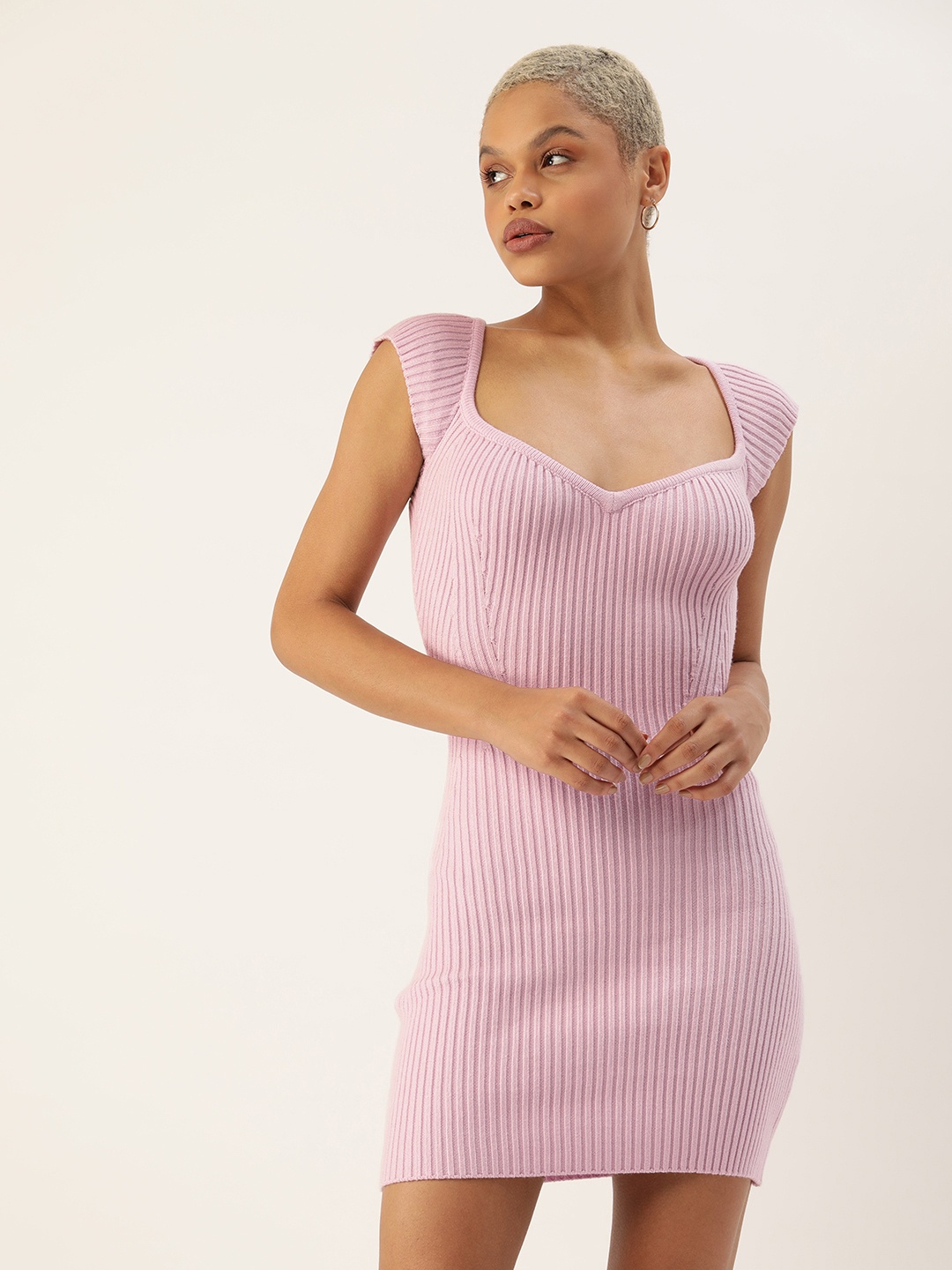 

FOREVER 21 Women Lavender Self Designed Casual Bodycon Dress