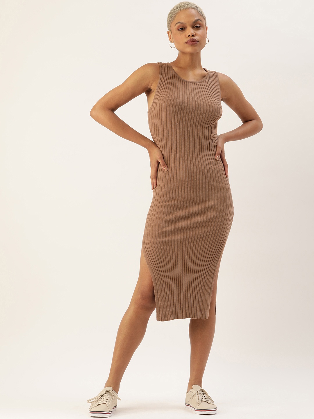 

FOREVER 21 Taupe Self Designed Casual Bodycon Maxi Dress