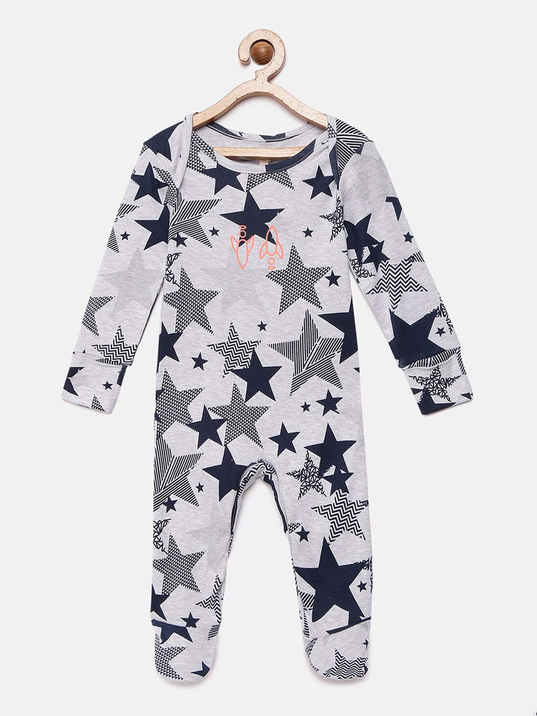 

Angel & Rocket Grey Printed Cotton Sleepsuits