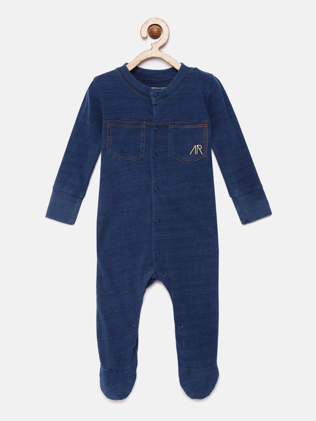 

Angel & Rocket Boys Blue Solid Cotton Sleepsuit