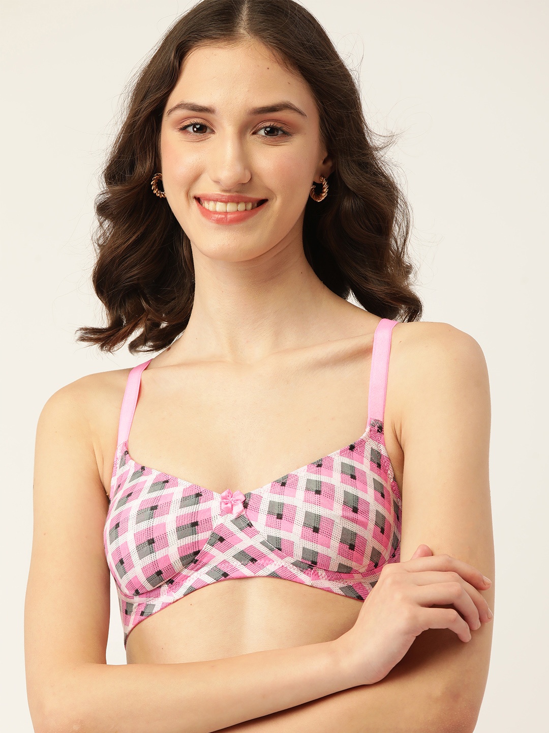 

DressBerry Pink & Grey Geometric Printed Everyday Bra