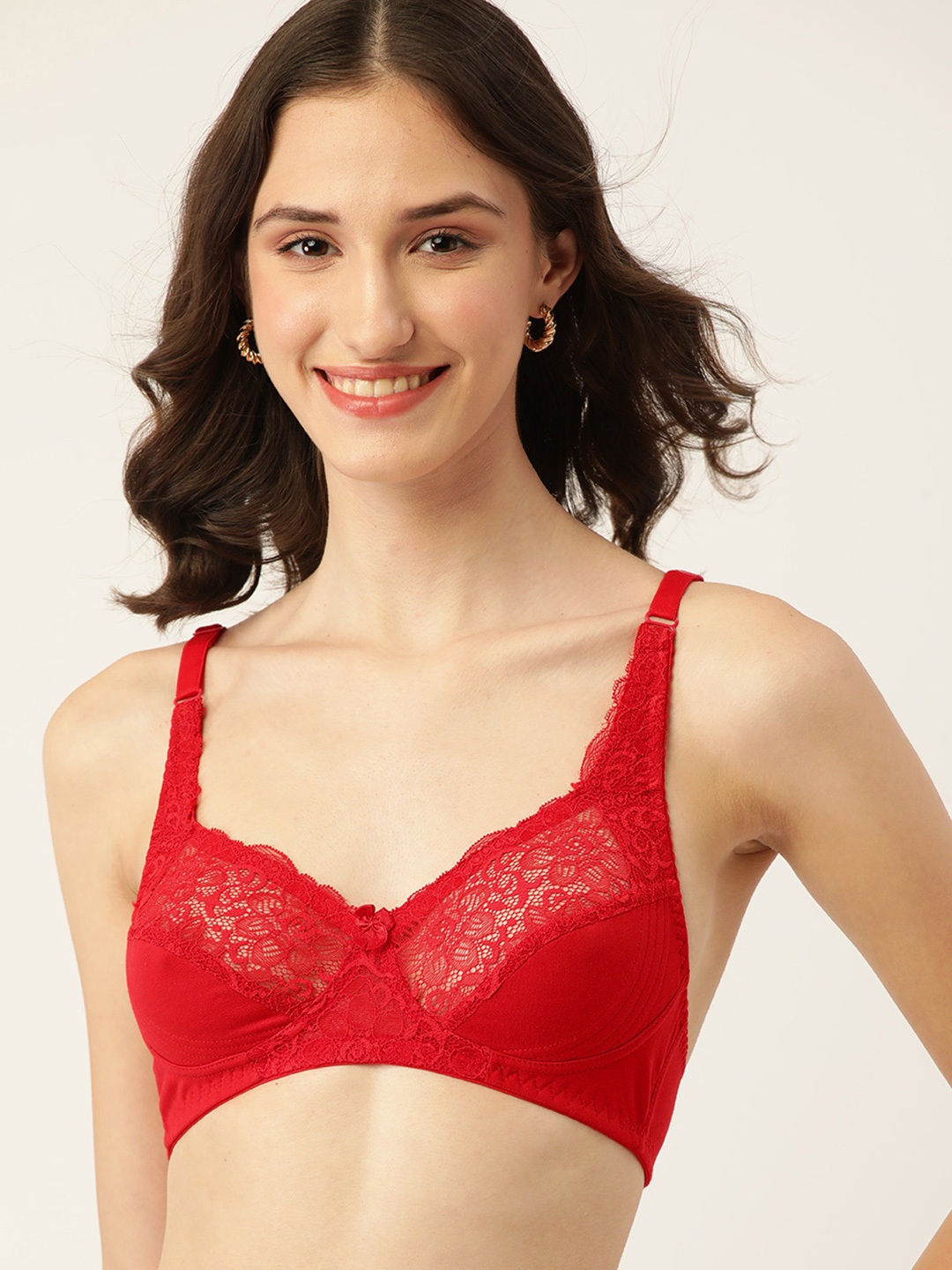 

DressBerry Red Floral Lace Insert Everyday Bra