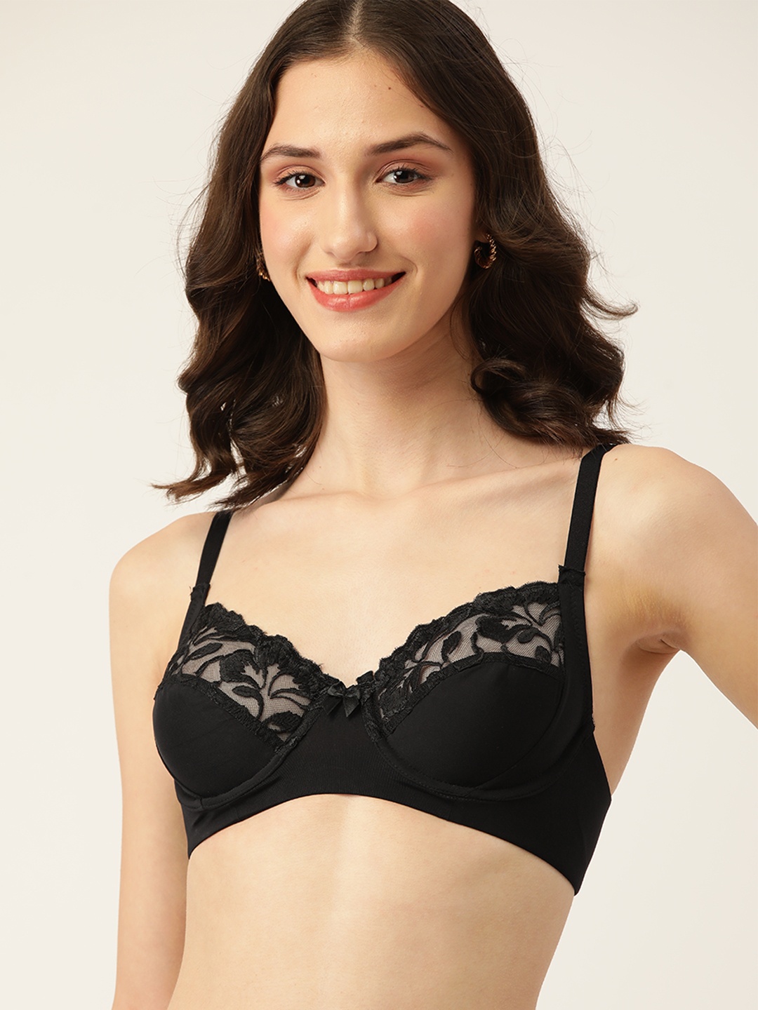 

DressBerry Black Floral Lace Detail Underwired Bra