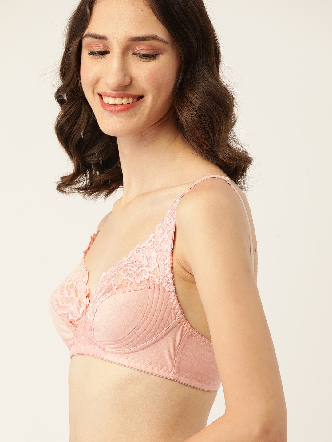 

DressBerry Pink Solid Lace Detail Bra