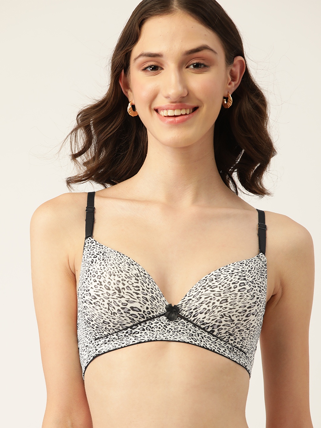 

DressBerry Cream-Coloured & Black Animal Printed Lightly Padded Bra