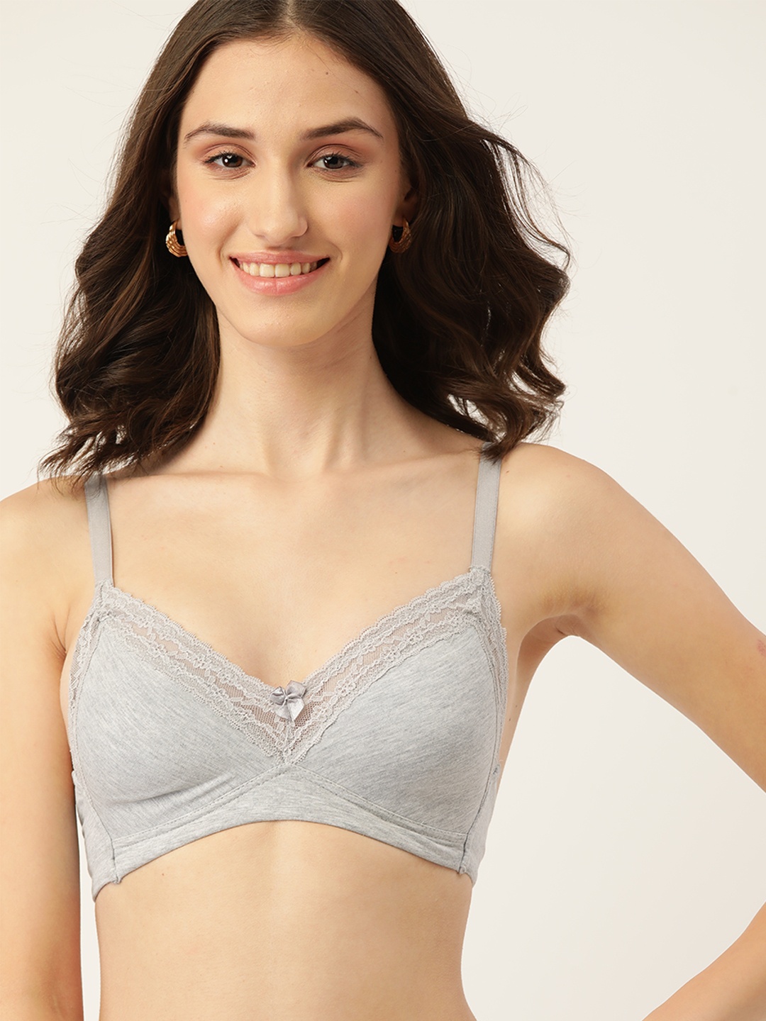 

DressBerry Grey Melange Lightly Padded Lace Detail T-Shirt Bra