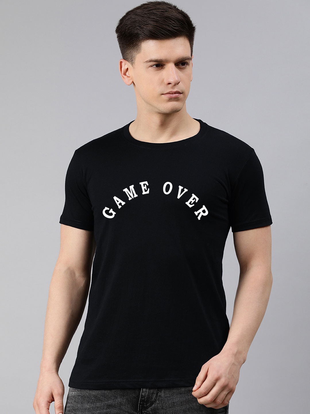

UNSULLY Men Black Typography Printed Dri-FIT Applique T-shirt