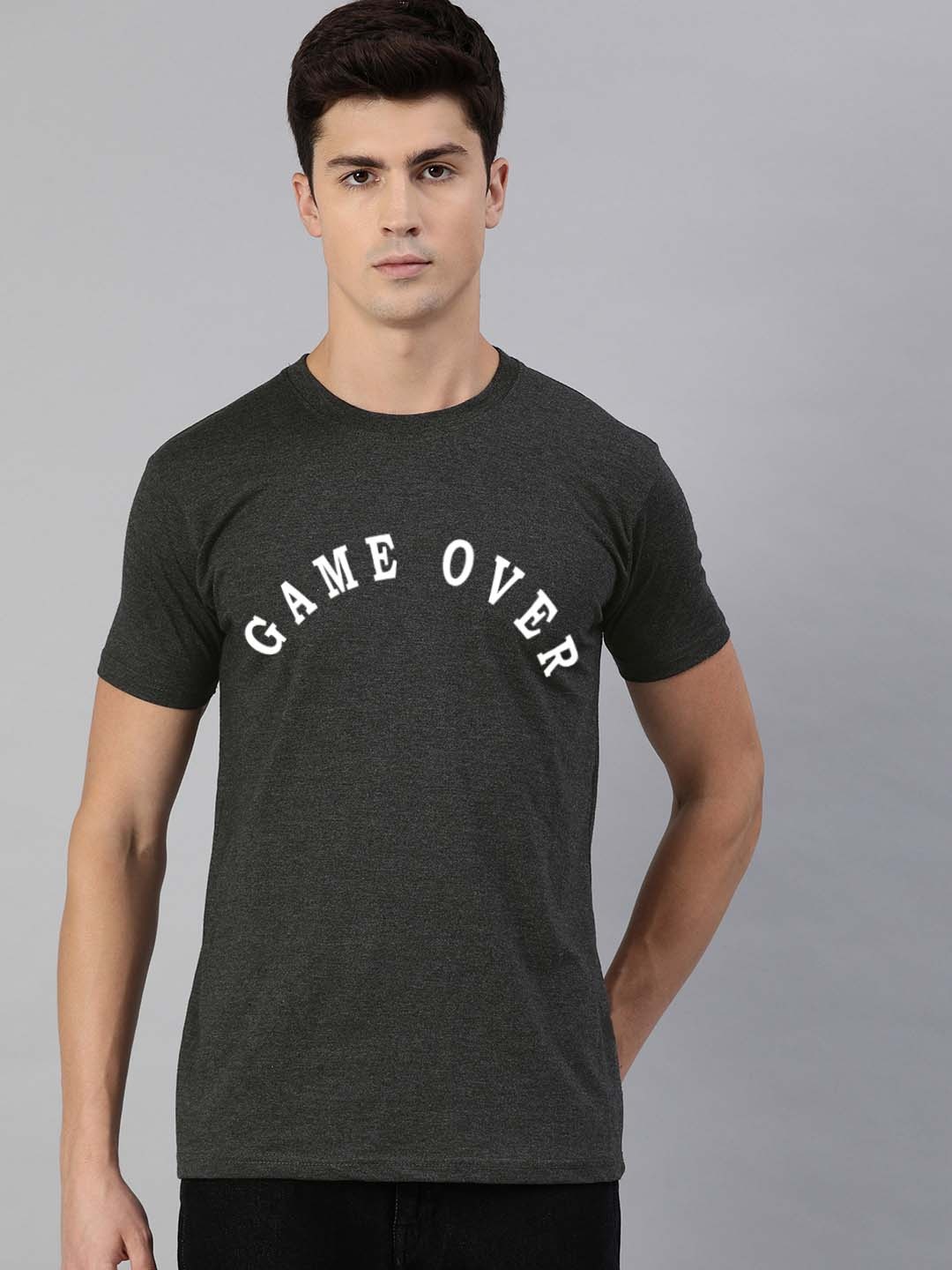 

UNSULLY Men Charcoal Typography Printed Dri-FIT Applique T-shirt