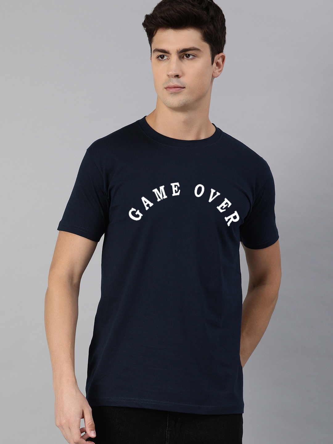 

UNSULLY Men Navy Blue Typography Printed Dri-FIT Applique T-shirt