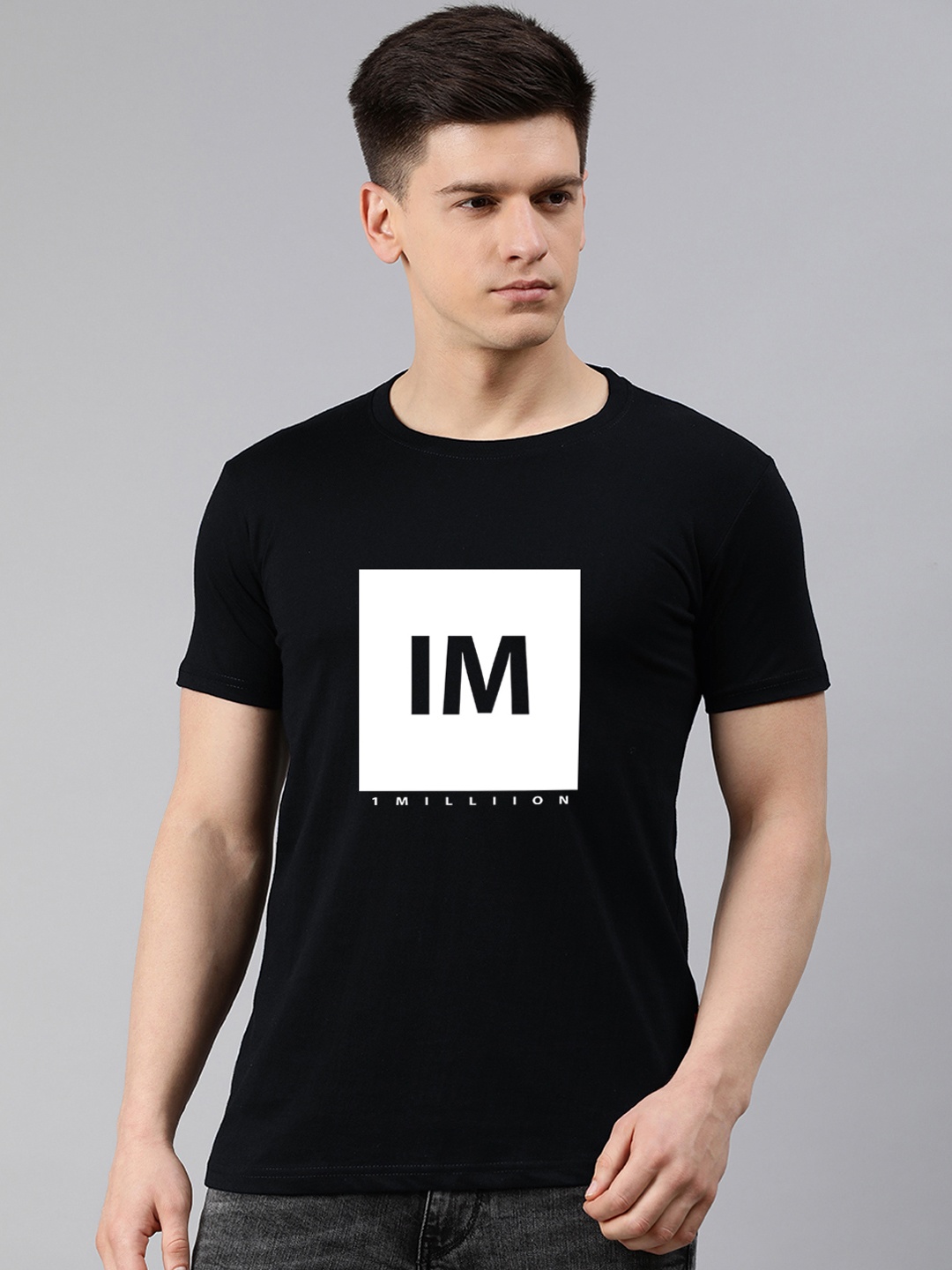 

UNSULLY Men Black Typography Printed Dri-FIT Applique T-shirt