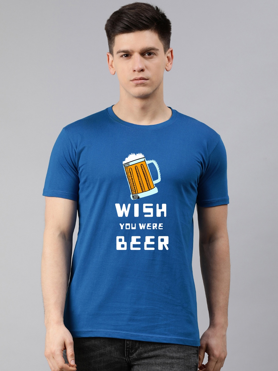 

UNSULLY Men Blue Typography Printed Dri-FIT Applique T-shirt