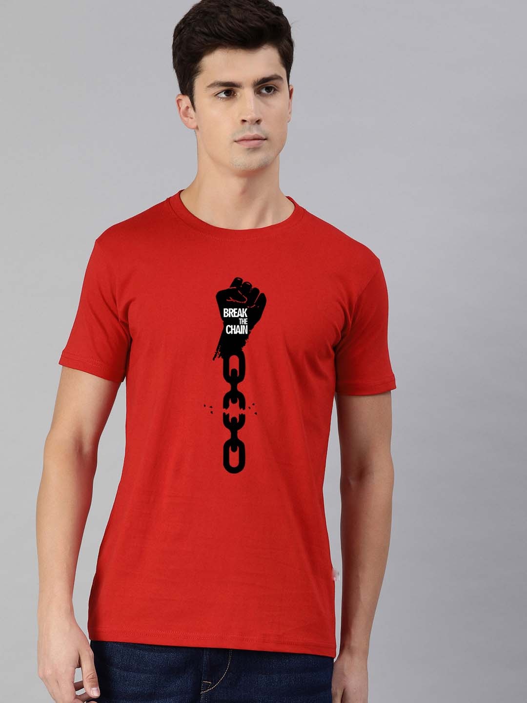 

UNSULLY Men Red Typography Printed Dri-FIT Applique T-shirt