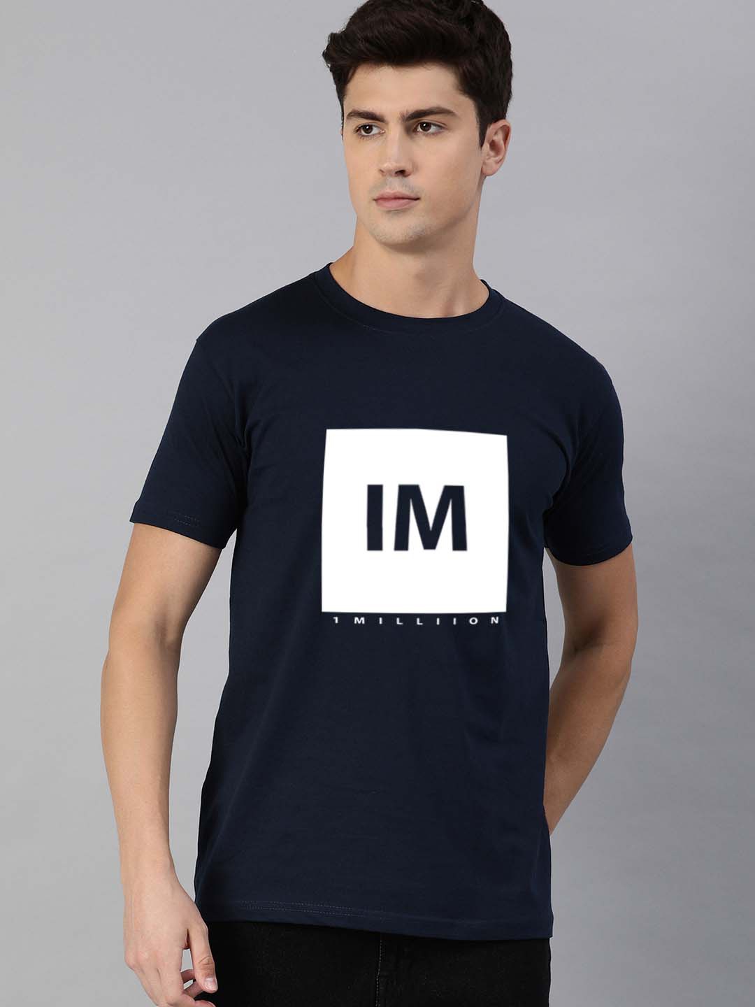 

UNSULLY Men Navy Blue Typography Printed Dri-FIT Applique T-shirt