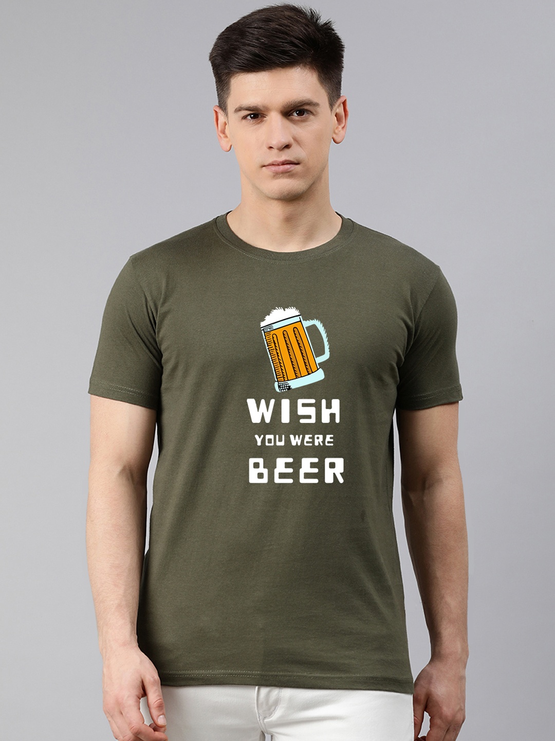 UNSULLY Men Olive Green Typography Printed Dri-FIT Applique T-shirt