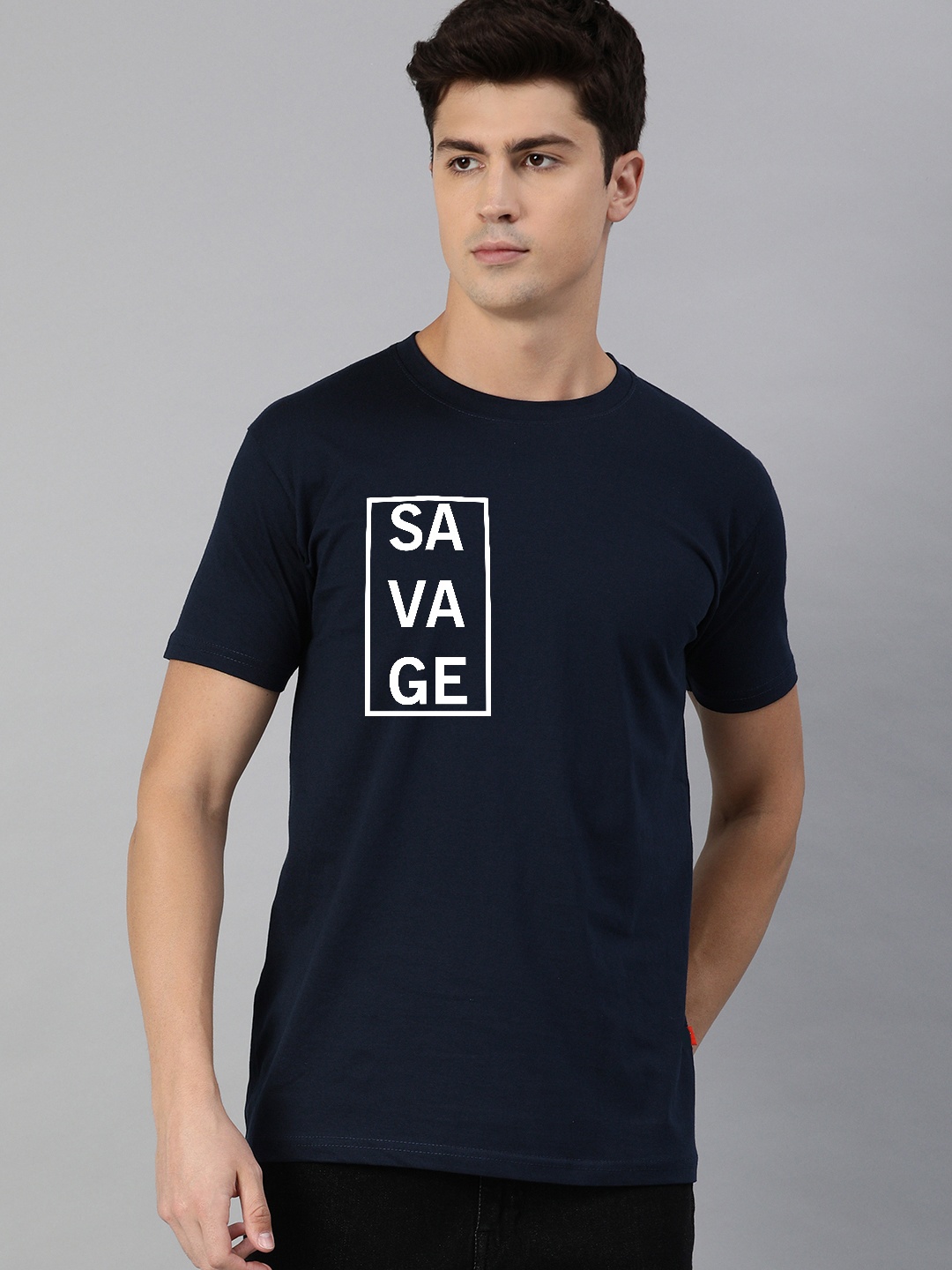

UNSULLY Men Navy Blue Typography Printed Dri-FIT Applique T-shirt