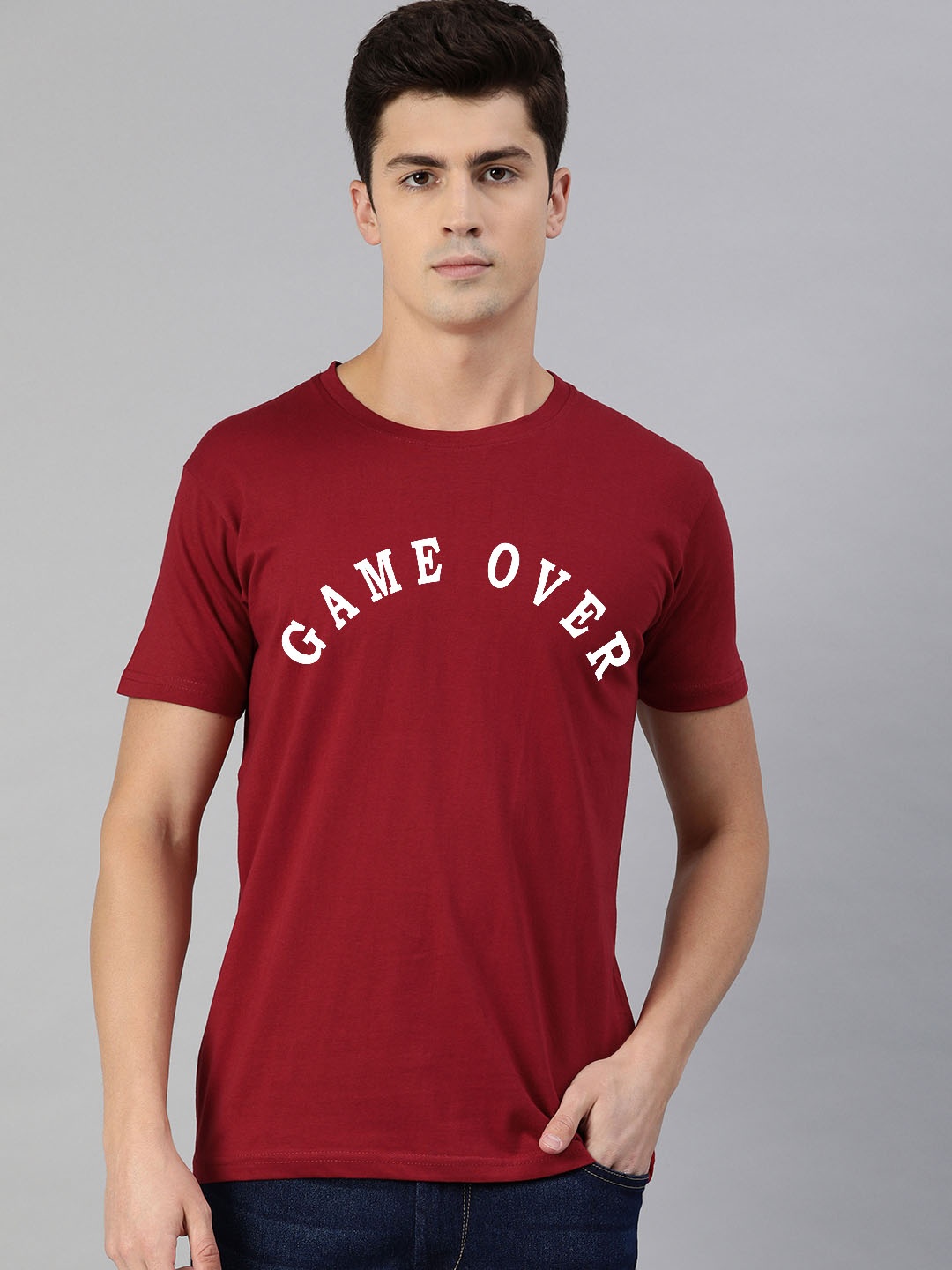 

UNSULLY Men Red Typography Colourblocked Dri-FIT Applique T-shirt