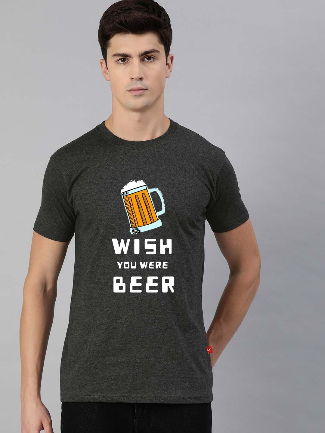 

UNSULLY Men Charcoal Typography Printed Dri-FIT Applique T-shirt