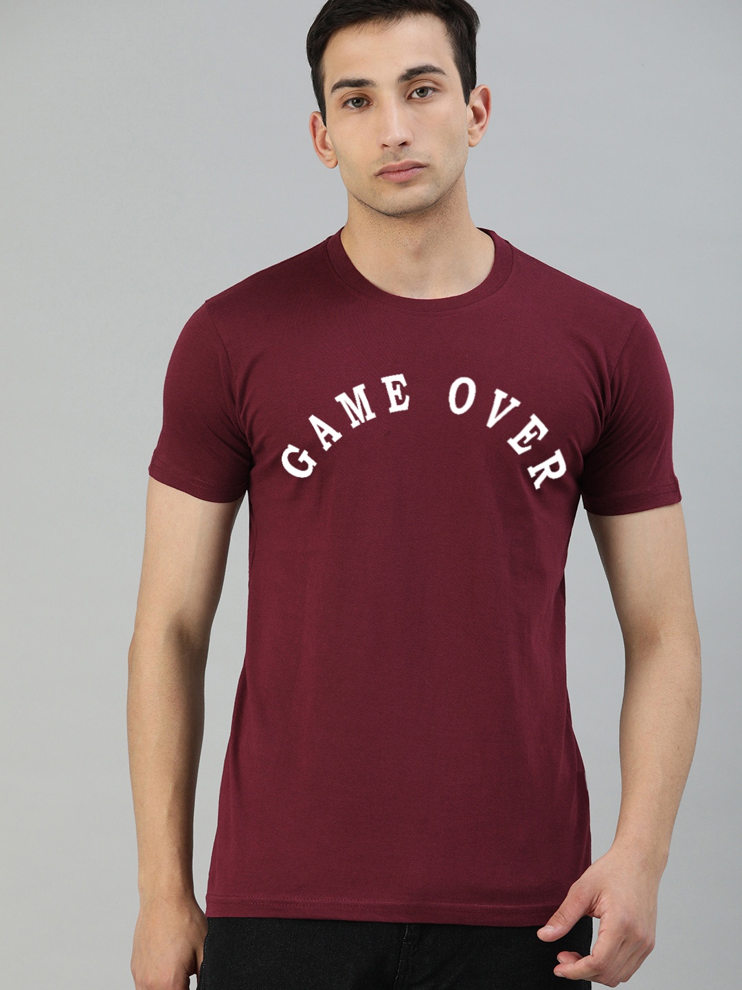 

UNSULLY Men Maroon Typography Printed Dri-FIT Applique T-shirt