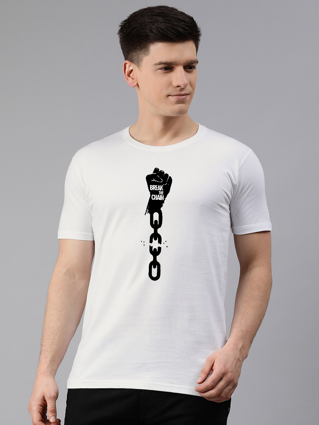

UNSULLY Men White Typography Printed Dri-FIT Raw Edge T-shirt