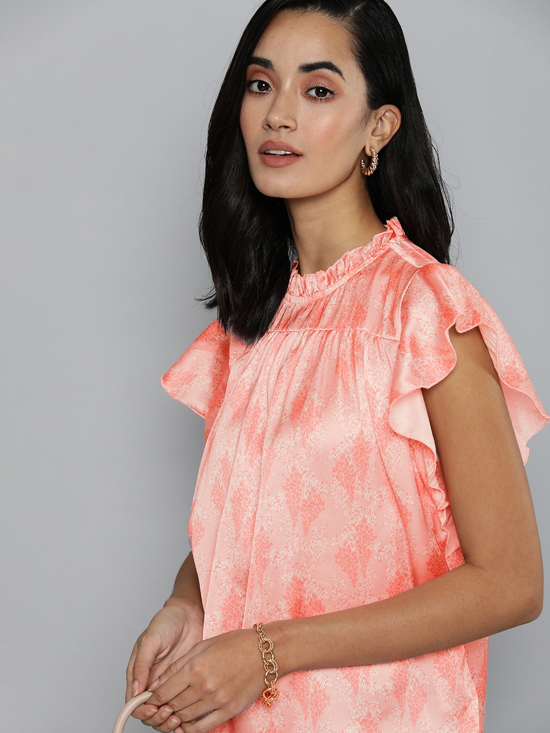 

Flying Machine Pink Floral Print Satin Top