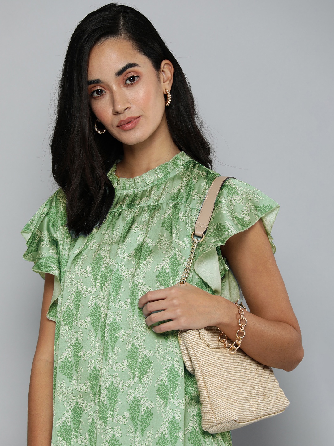 

Flying Machine Green Floral Print Top