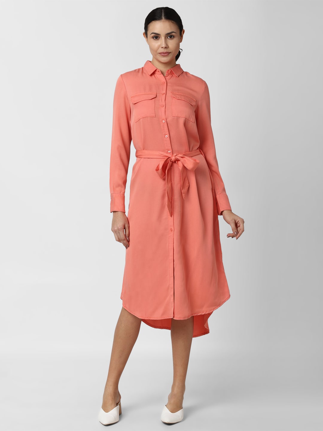 

Van Heusen Woman Peach-Coloured Shirt Midi Dress