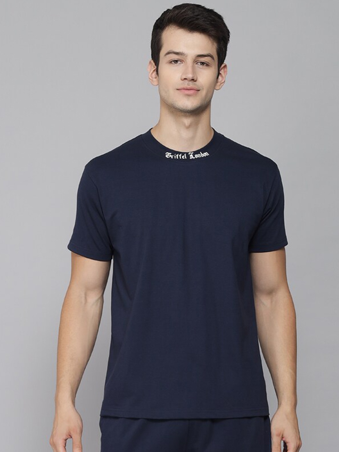 

GRIFFEL Men Navy Blue Polo Collar T-shirt