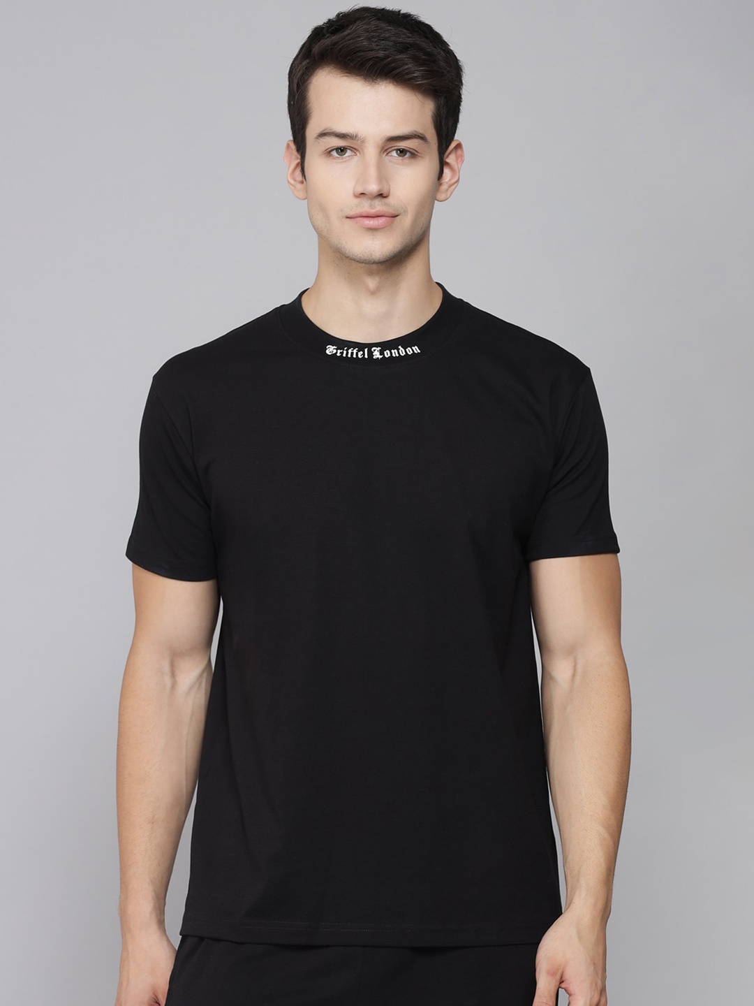 

GRIFFEL Men Black Raw Edge T-shirt