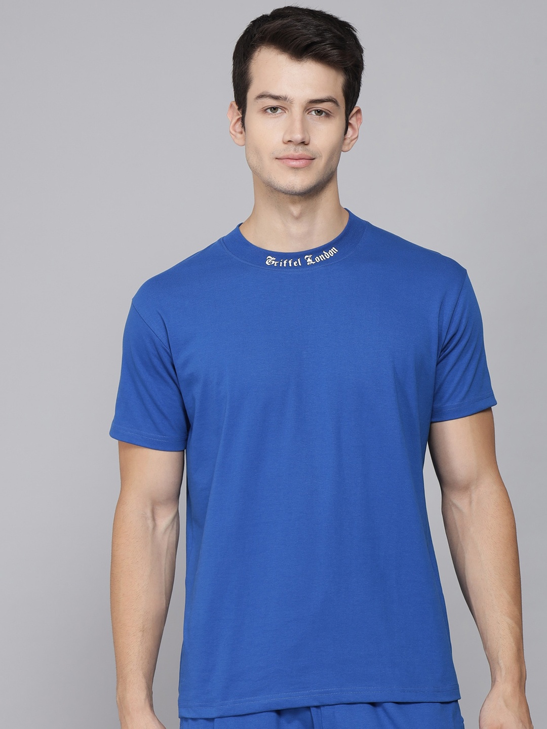 

GRIFFEL Men Blue Raw Edge T-shirt
