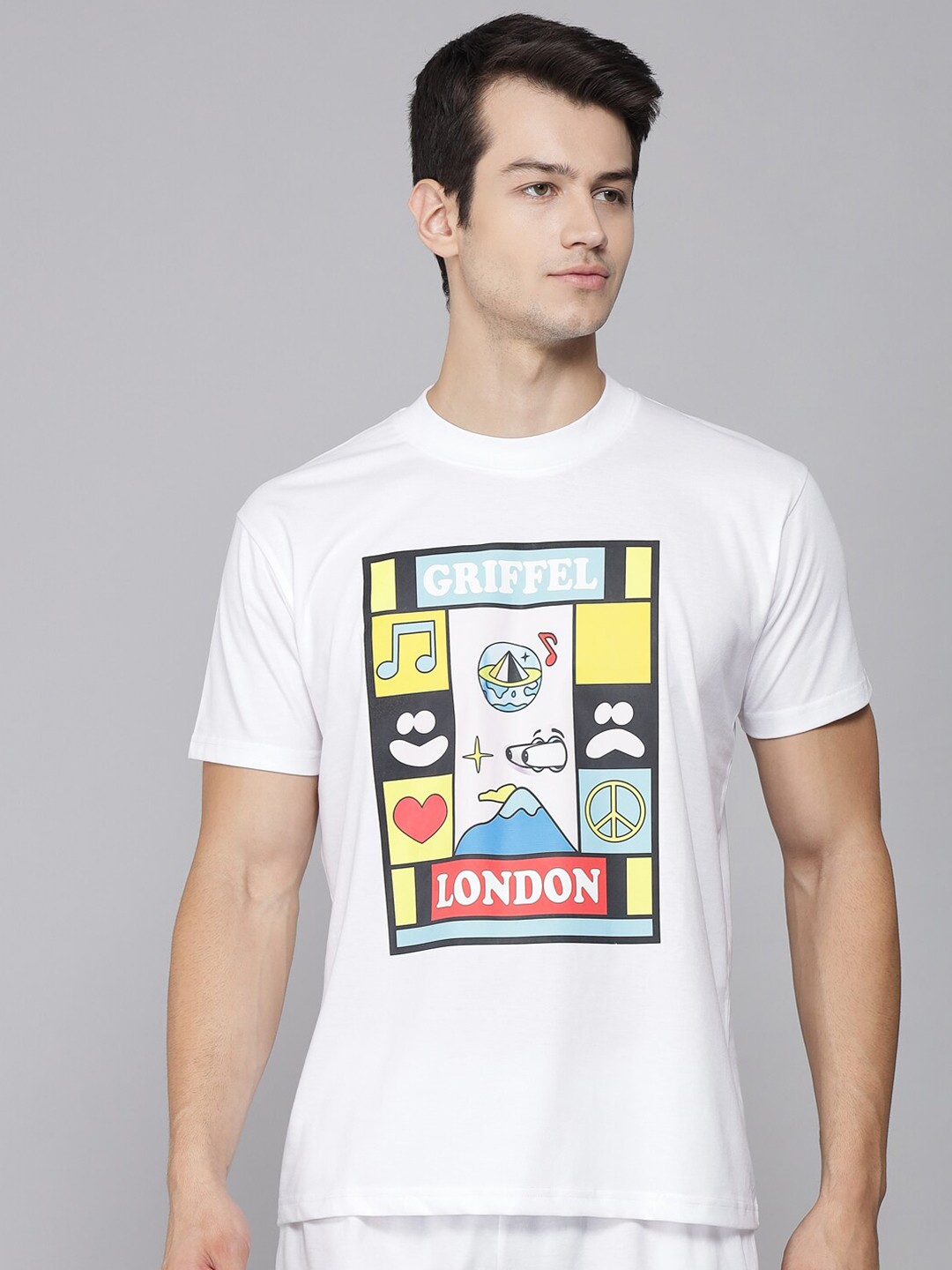 

GRIFFEL Men White Typography Printed Applique T-shirt