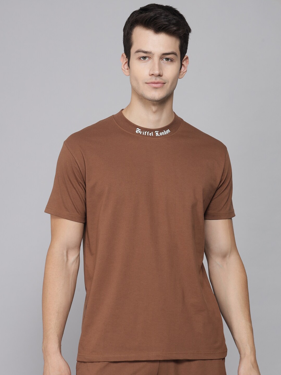 

GRIFFEL Men Coffee Brown Raw Edge T-shirt