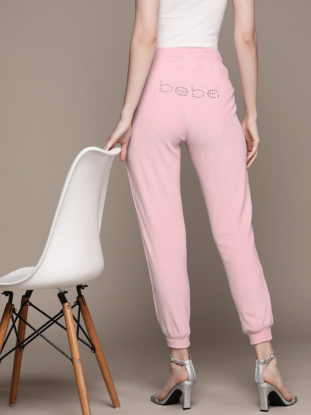 

bebe Women Romance Rose Season Staples Brand Logo Embellished Joggers, Pink