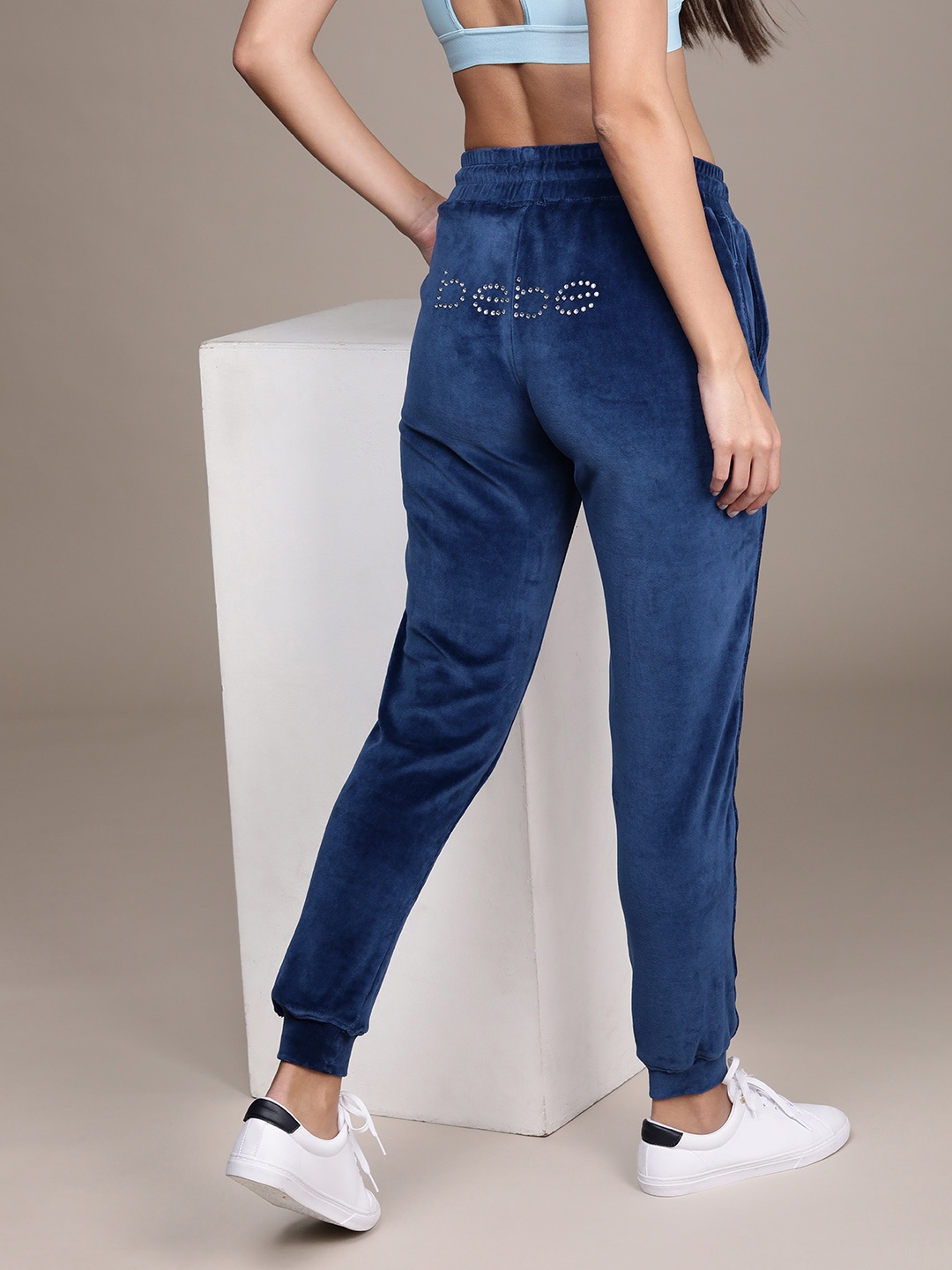 

bebe Women Daylight Blue Brand Logo Embellished Regular Joggers, Navy blue