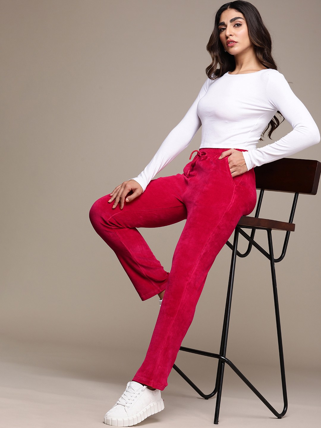 

bebe Women Persian Red Brand Logo Embellished Regular Track Pants