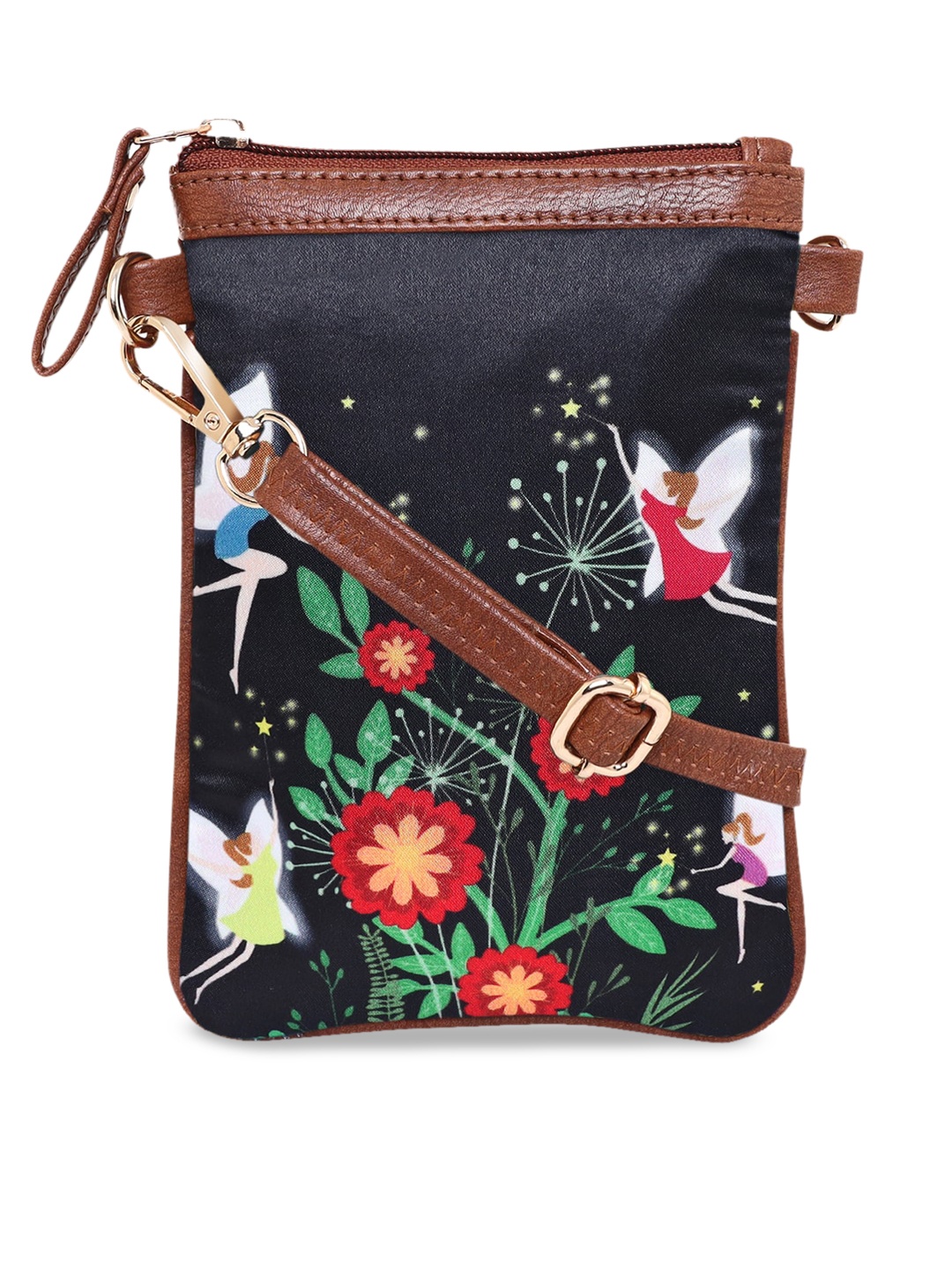 

Sabhyata Multicoloured Floral Embellished PU Half Moon Sling Bag with Tasselled, Multi