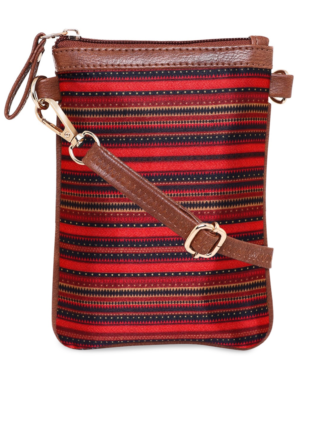 

Sabhyata Multicoloured Striped PU Structured Sling Bag with Cut Work, Multi